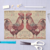 Twee Red Rooster Kippen Landbouwgrond Decoupage Tissuepapier (Craft)
