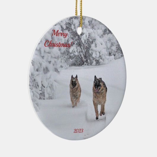 Twee reddingspersoneel Duitse herdershonden die op Keramisch Ornament (Rechts)