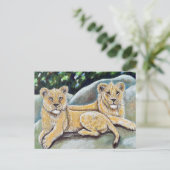 Twee regale leeuwen schilderen briefkaart (Staand voorkant)