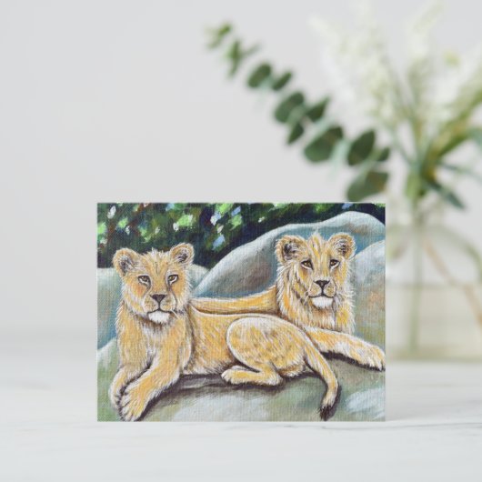 Twee regale leeuwen schilderen briefkaart (Staand voorkant)