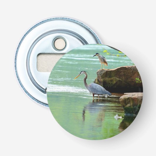 Twee reigers bij de rivier button flesopener (Voorkant)