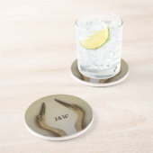 Twee reigers rustieke kust verweerde natuursteen zandsteen onderzetter (Zijkant)