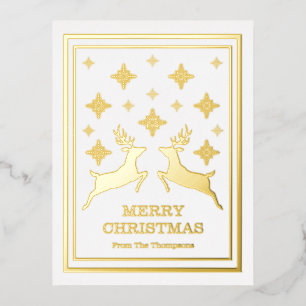 Twee rendieren en sneeuwvlokken Prettig kerstfeest Folie Feestdagen Briefkaart