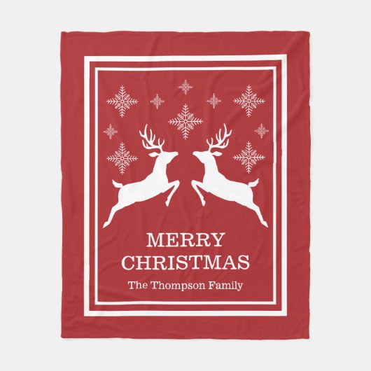 Twee rendieren en sneeuwvlokken, vrolijk kerstfees fleece deken (Voorkant)