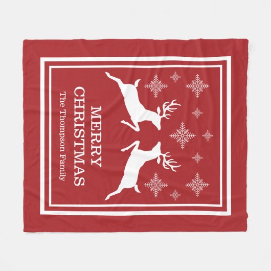 Twee rendieren en sneeuwvlokken, vrolijk kerstfees fleece deken (Voorkant (Horizontaal))