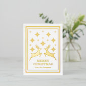 Twee rendieren en sneeuwvlokken, vrolijk kerstfees folie feestdagen briefkaart (Staand Voorkant)