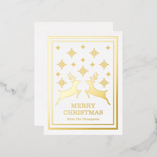 Twee rendieren en sneeuwvlokken, vrolijk kerstfees folie feestdagen briefkaart (Voorkant / Achterkant)