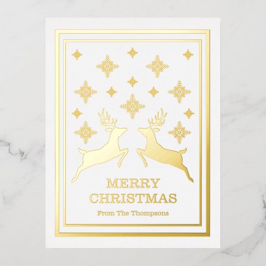 Twee rendieren en sneeuwvlokken, vrolijk kerstfees folie feestdagen briefkaart (Voorkant)