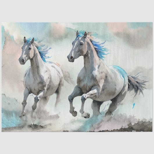 Twee rennende wilde paarden aquarel tissuepapier (Voorkant)