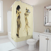Twee  Retro Dames Nieuwe Kunst Stijl Douchegordijn (In situ)