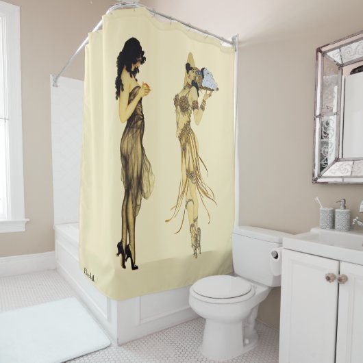 Twee Retro Dames Nieuwe Kunst Stijl Douchegordijn (In situ)