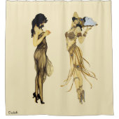 Twee Retro Dames Nieuwe Kunst Stijl Douchegordijn (Voorkant)