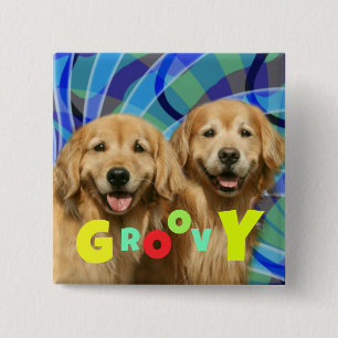 Twee Retro Golden Retriever Dogs Psychedelic Groov Vierkante Button 5,1 Cm
