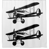 Twee Retro Planes Formation Silhouette Vliegtuig Douchegordijn (Voorkant)