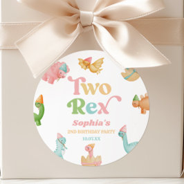Twee Rex Dinosaur 2e Tweede Verjaardagsfeestje Ronde Sticker