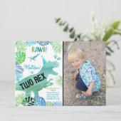 Twee Rex Dinosaur Greenery Birthday Kaart (Staand voorkant)