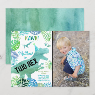 Twee Rex Dinosaur Greenery Birthday Kaart