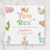 Twee Rex Dinosaurus 2e Tweede Verjaardagsfeest Bedankjes Labels (Achterkant)