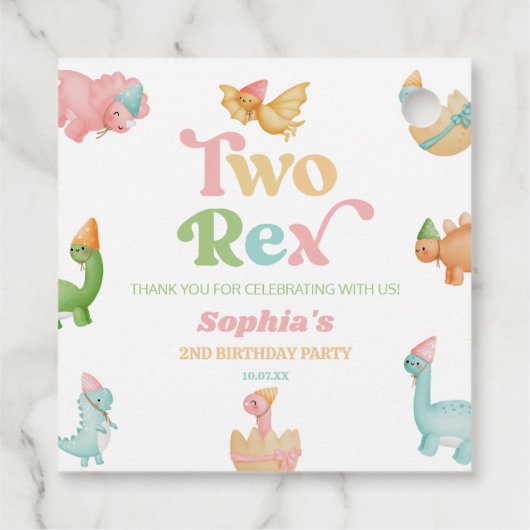Twee Rex Dinosaurus 2e Tweede Verjaardagsfeest Bedankjes Labels (Achterkant)