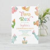 Twee Rex Dinosaurus 2e Tweede Verjaardagsfeest Kaart (Staand voorkant)