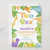 Twee Rex Dinosaurus 2e Tweede Verjaardagsfeest Kaart (Voorkant)