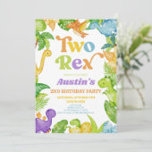 Twee Rex Dinosaurus 2e Tweede Verjaardagsfeest Kaart (Staand voorkant)