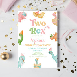 Twee Rex Dinosaurus 2e Tweede Verjaardagsfeest Kaart