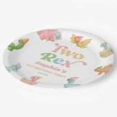 Twee Rex Dinosaurus 2e Tweede Verjaardagsfeest Papieren Bordje (Gekanteld)