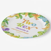 Twee Rex Dinosaurus 2e Tweede Verjaardagsfeest Papieren Bordje (Gekanteld)