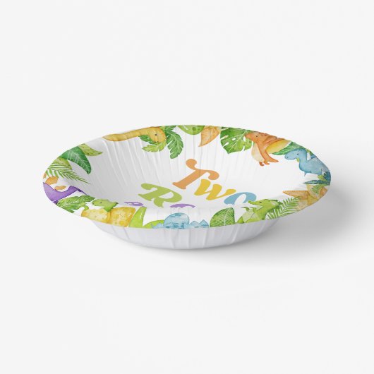 Twee Rex Dinosaurus 2e Tweede Verjaardagsfeest Papieren Kommen (Gebogen)