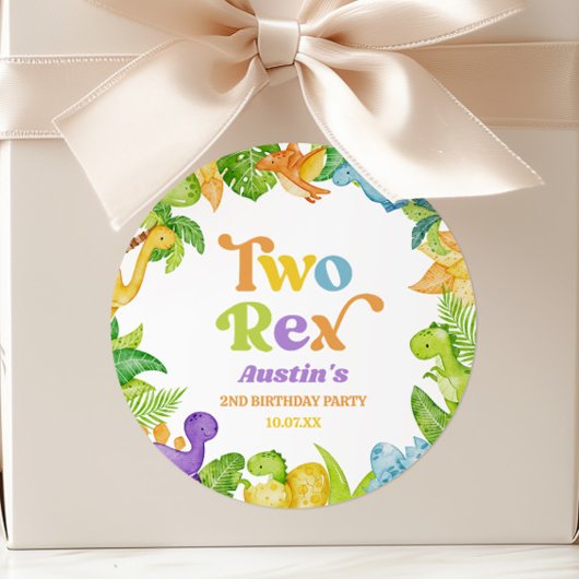 Twee Rex Dinosaurus 2e Tweede Verjaardagsfeest Ronde Sticker