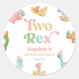 Twee Rex Dinosaurus 2e Tweede Verjaardagsfeest Ronde Sticker