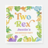 Twee Rex Dinosaurus 2e Tweede Verjaardagsfeest Servet (Voorkant)