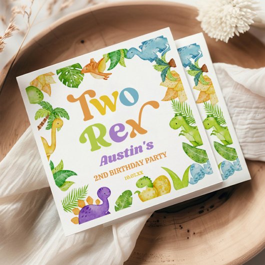 Twee Rex Dinosaurus 2e Tweede Verjaardagsfeest Servet