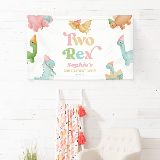 Twee Rex Dinosaurus 2e Tweede Verjaardagsfeest Spandoek (Insitu)