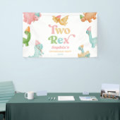 Twee Rex Dinosaurus 2e Tweede Verjaardagsfeest Spandoek (Beurs)