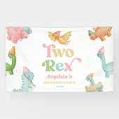Twee Rex Dinosaurus 2e Tweede Verjaardagsfeest Spandoek (Horizontaal)