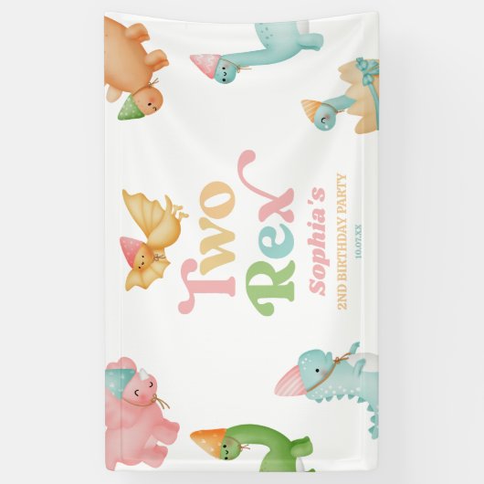 Twee Rex Dinosaurus 2e Tweede Verjaardagsfeest Spandoek (Verticaal)