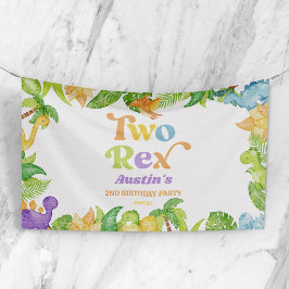 Twee Rex Dinosaurus 2e Tweede Verjaardagsfeest Spandoek
