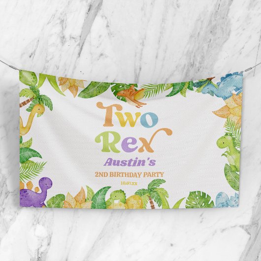 Twee Rex Dinosaurus 2e Tweede Verjaardagsfeest Spandoek
