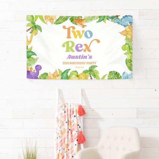 Twee Rex Dinosaurus 2e Tweede Verjaardagsfeest Spandoek (Insitu)