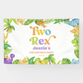 Twee Rex Dinosaurus 2e Tweede Verjaardagsfeest Spandoek (Horizontaal)