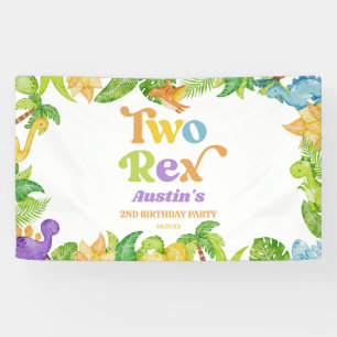 Twee Rex Dinosaurus 2e Tweede Verjaardagsfeest Spandoek