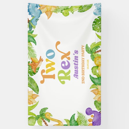 Twee Rex Dinosaurus 2e Tweede Verjaardagsfeest Spandoek (Verticaal)