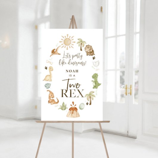 Twee Rex Dinosaurus 2e Verjaardag Feest teken Poster