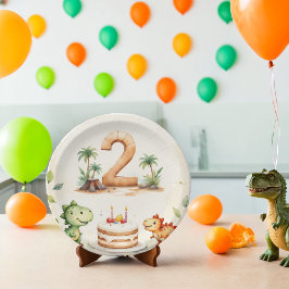 Twee-Rex Dinosaurus 2e Verjaardag Papier Borden Papieren Bordje