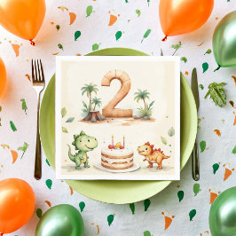Twee-Rex Dinosaurus 2e Verjaardag Papier Servet