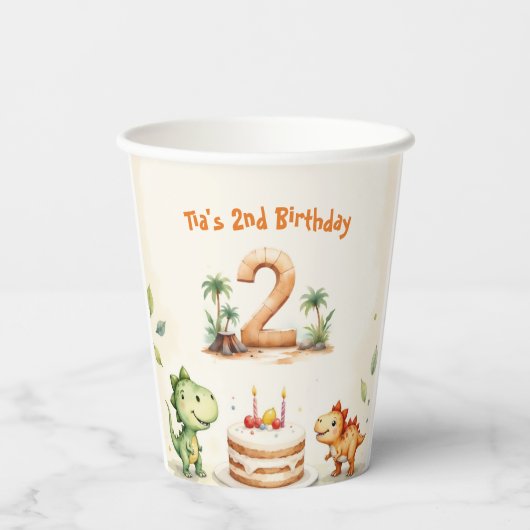 Twee-Rex Dinosaurus 2e Verjaardag Papieren Bekers (Achterkant)