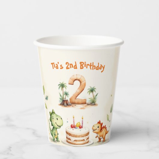 Twee-Rex Dinosaurus 2e Verjaardag Papieren Bekers (Voorkant)