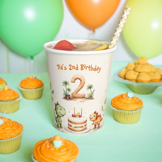 Twee-Rex Dinosaurus 2e Verjaardag Papieren Bekers